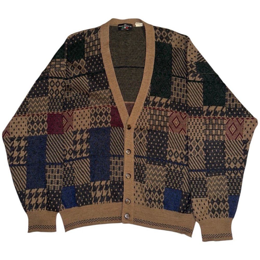 The Italian Sweater Vintage Brown Patchwork Wool Men’s Fall Cardigan - Picture 7 of 13